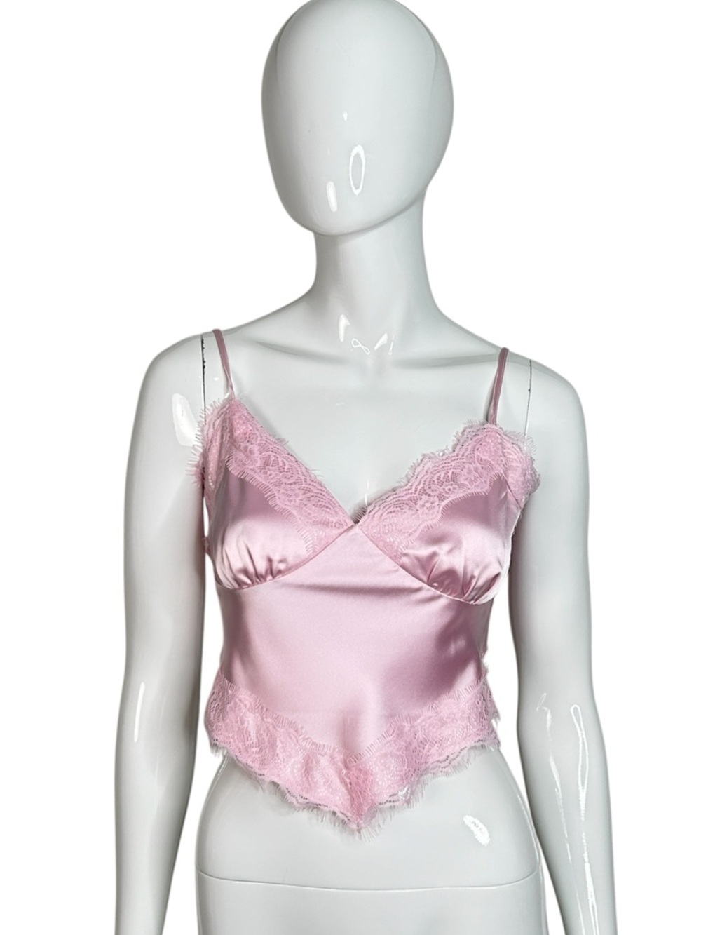 Fashion Nova Pink Satin Camisole Womans Small Tank Top Lace